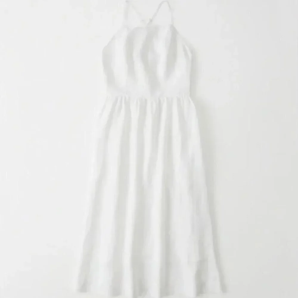 Abercrombie & Fitch Linen White Tank Button Side Midi Dress Size Small Tall